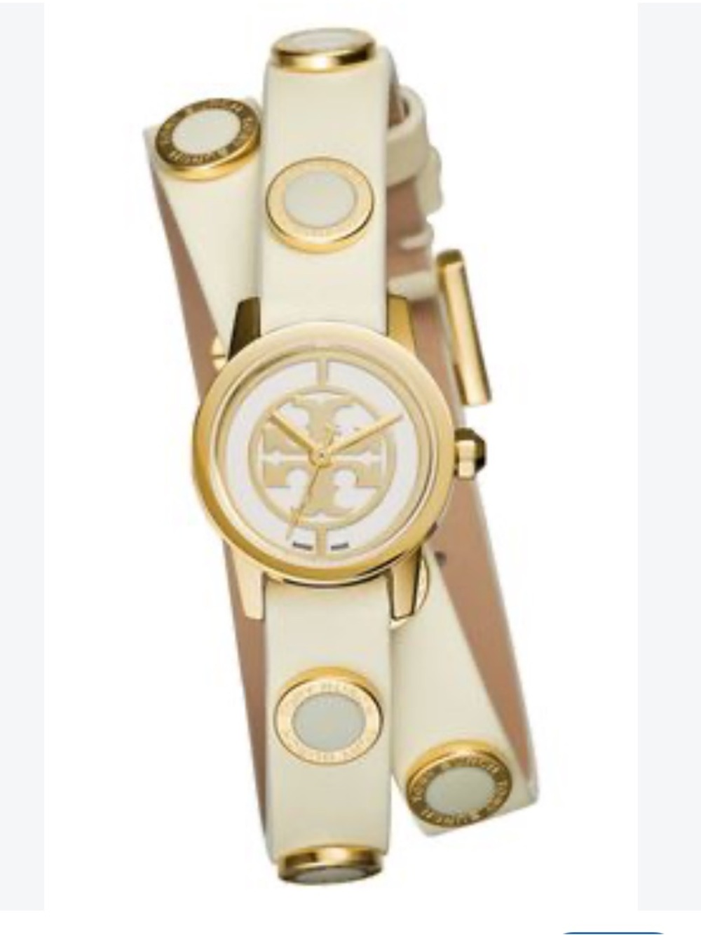 NIB Tory Burch Reva Cream Ivory Gold Wrap Bracelet Leather Watch NWT New Classy